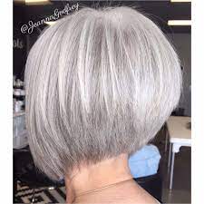 Inverted Bob On Natural Gray White Hair Grey White Hair Really Short Hair Short Hair Styles