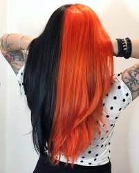 Orange And Black Two Color Hair Halloween Hair Dye Split Dyed Hair