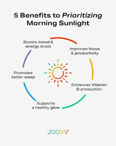 Morning sunlight is an incredible health tool. Just 10 minutes of exposure to these light wavelengths can do wonders for our overall well-being. Here are 5 amazing benefits: 1️⃣ Boosts mood and