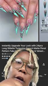 Turquoise Glitter Stiletto Shaped Nails