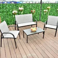 Costway 4 Pcs Patio Furniture Set Sofa Coffee Table Steel Frame Garden Gray Walmart Com Outdoor Patio Table Garden Patio Furniture Gray Patio Furniture