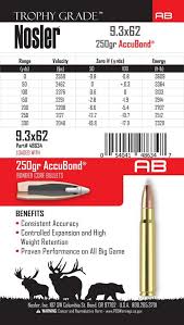 9 3x62 mauser 250gr trophy grade accubond ammo 20ct