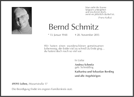 Traueranzeigen von Bernd Schmitz