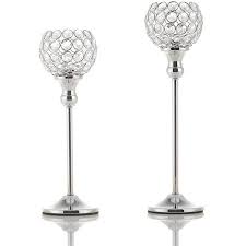 Create a sophisticated tablescape with the coquette tealight holder. Vincigan Silver Crystal Pillar Candle Holders Decor Candlestick Set Of 2 For Wedding Candelabra Party Table Centerpieces 11 8 Inch And 13 8 Inch Tall Walmart Canada