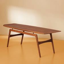 Danish teak and cane mid century surfboard coffee table. Traditional Coffee Table Surfboard Warm Nordic Walnut Teak Walnut Base