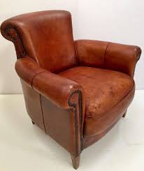 French Art Deco Style Library Leather Club Chair With Nailhead Details Club Chairs Leather Club Chairs Metal Dining Chairs
