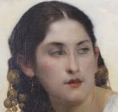 Sold at Auction: Émile Lévy, 19c EMILE LEVY Gypsy Girl Portrait Oil Painting