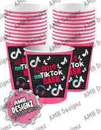 Tik Tok Party Cups Tik Tok Party Supplies Digitalproducts In 2020 Party Cups Paper Party Cups Birthday Party Set