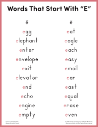 Find all the valid words with 4 letters. Words That Start With E For Kindergarten Primarylearning Org