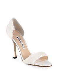 Manolo Blahnik Catalina D Orsay Satin Feather Pumps Saks Com Manolo Blanik Svadebnye Tufli Kabluki