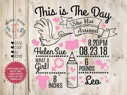 Birth Announcement Template Svg Girl Birth Announcement Svg