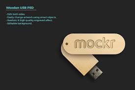 Realistic Wood Usb Stick Mockup Psd Usb Stick Usb Wood Usb
