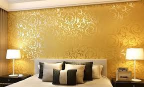 Yatak Odasi Altin Rengi Duvar Kagidi Wall Painting Living Room Gold Wallpaper Living Room Bedroom Interior Design Luxury