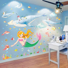 Create an underwater theme bedroom. Sjmkk Underwater World Mermaid Girl Wall Stickers Diy Whales Fish Wall Decals For Kids Room Baby Bedroom Decoration Lazada Ph