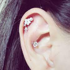 Bright Cubic Studded Flower Piercing Available In 1 Color Silver Left Ear Right Ear Front Piece Nickel Helix Earrings Conch Ear Piercing Ear Piercings