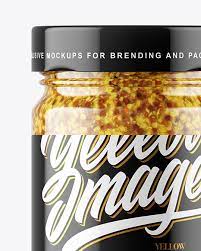 Download Clear Glass Jar With Wholegrain Mustard Sauce Mockup In Jar Mockups On Yellow Images Object Mockups
