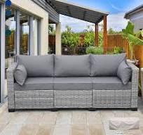 Rattaner Outdoor Furniture Outdoor Couch Grey Wicker Patio Furniture 3-seat  Sofa Deep Seat Hight Backrest with Waterproof Cover and Anti-Slip ...