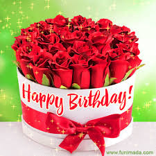 Happy birthday message with flowers. Beautiful Red Roses In A Box Glittering Happy Birthday Greeting Card Download On Funimada Com