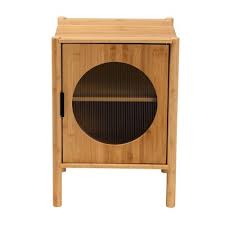 Naresh Bamboo Wood 1 Door End Table Natural Brown