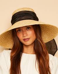 Eugenia Kim Mirabel Organza Ruched Band with Pearl Straw Sunhat-Natural  (Hats) IFCHIC.COM
