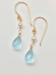 Aquamarine And Pearl Earrings Etsy In 2020 Diy Earrings Pearl Diy Gemstone Earrings Pearl Earrings