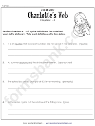 This coloring exercise will surely help bring these characters to life for your little fan. Vocabulary For Charlotte S Web Chapters 1 4 Worksheet Printable Pdf Download
