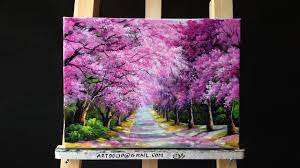 Cherry blossom painting with the full moon. Beautiful Cherry Blossoms Road Acrylic Painting Canvas Size 12 X 16 Youtube