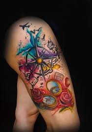 Black And White With Color Tattoo Water Color Tattoo Compass Tattoo Girl Tattoo Travel Tattoo Oklahoma Tattoo La Tatuaje De Arbol Para Hombres Tatuajes De Relojes Tatuajes Para Estilistas