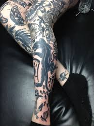 Black And Grey Leg Tattoos For Men More Work Traditional Tattoo Legs Legsleeve Leg Tattoos Tattoos Tattoos For Guys