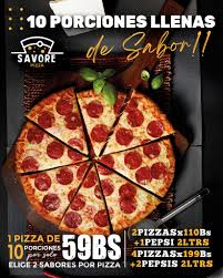 Realiza tu pedido: *el sabor que tu quieras* 1 pizza a 59bs 2 pizzas + una  gaseosa de 2 litros a 110bs 4 pizzas + dos gaseosas de 2 litros a tan