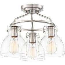 I have a low dinning room ceiling so. Possini Euro Design Industrial Ceiling Light Semi Flush Mount Fixture Brushed Nickel 14 1 2 Wide 3 Light Clear Glass For Bedroom Target