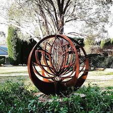 Lotus Blade Ball Metal Sculptures Garden Handmade Garden Art Outdoor Metal Art