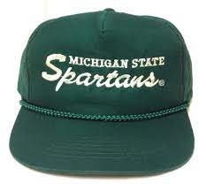 Vtg Michigan State Spartans Hat Green White Script Youngan Snapback 80s 90s Mens Mens Soccer Football Outfits Michigan State