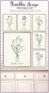 Botanical Print Set Of 4 Printable Floral Farmhouse Prints Etsy Floral Wall Art Printable Art Set Floral Printables