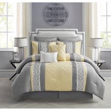 Joe boxer printed stripe geometric midweight down alternative comforter set. Bedding Queen Cal King Blue Yellow Gold Embroidered Striped 7 Pc Comforter Set Bedding Home Garden