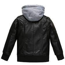 Boys Removable Hood Faux Leather Jacket Outdoor Coats Black Cg18959zer9 Leather Jacket With Hood Boys Leather Jacket Outdoor Coats