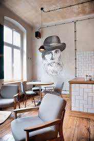 Minister Cafe Poznan White Subway Tile In Diagonal Herringbone Restaurant Interior Cafe Interior Cafe Decor