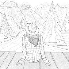 Download The Girl Sits On The Bridge And Looks At The Mountains Landscape Coloring Book Antistress For Children And Adults Zen Tangle Style Black And White Drawing Royalty Free Cliparts Vectors And Stock Illustration Image 153393410