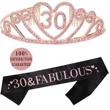 Happy Birthday Crown And Sash 30th Birthday Tiara And Sash Happy 30th Birthday Party Supplies 30 Fabulous Glitter Satin Sash And Crystal Tiara Birthday Crown In 2020 30th Birthday Party Supplies 30th Birthday Parties 30th Birthday Gifts