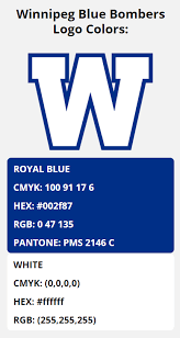 A virtual museum of sports logos, uniforms and historical items. Winnipeg Blue Bombers Team Colors Hex Rgb Cmyk Pantone Color Codes Of Sports Teams