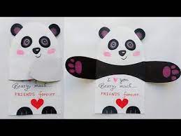 Another bright idea that you use while creating cards for your friends is the use of many colors and even textures to ensure that the card does not become boring. Friendship Card Cute Panda Card For Friends Friendship Card Making For Kids Special Card For Friend Card Making For Kids Panda Card Handmade Cards For Friends