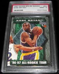 Kobe rookie cards are probably the best bet for cards that are worth money. Kobe Bryant Lakers Score Board Nba Rookie Card Graded Psa 9 Mint Hobbies Toys Toys Games On Carousell