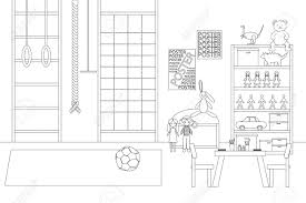 Diy drawing double line outline pens. Vector Line Illustration Of Children S Game Room White And Black Royalty Free Cliparts Vectors And Stock Illustration Image 127476996