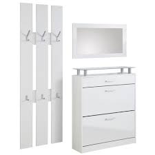 Vestiaire 3 Pieces Meuble A Chaussures 12 16 Paires Porte Manteaux 6 Pateres Et Miroir Vista