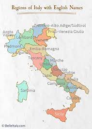 Regions and city list of italy with capital and administrative centers are marked. Map Of The Regions Of Italy With English Names Here Is A Map Of The 20 Regions Of Italy With The Name Of The Regions In Map Of Italy