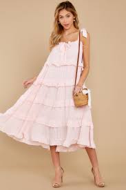 Adorable Pink Dress Ruffle Midi Dress Sundress 48