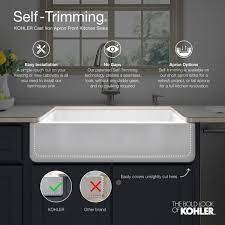 I use a lot of barkeepers friend to clean things like pyrex bakeware. Kohler Whitehaven Farmhouse Self Trimming Apron Front Cast Iron 33 In Single Bowl Kitchen Sink In White K 5827 0 The Home Depot