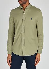 Polo ralph lauren slim striped knit oxford shirt in blue. Polo Ralph Lauren Olive Pique Cotton Oxford Shirt Harvey Nichols