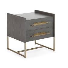 Bedside table, 【ship from usa】 simple end table bedroom nightstand coffee table 3 drawer with lock cabinet，wood nightstand for bedroom/living room/study room end tables 5. Bedside Table 2 Drawers 50x45x54 Wood Grey Metal Golden Model 2