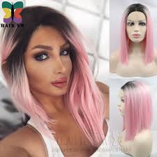 Black And Pink Wig Short Dark Black Root Pink Synthetic Lace Front Wig 10 16 Inch Short Straight Hair Bob Lace Wig Africa American Cosplay Wig F Hair Styles Baby Pink Hair Dip Dye Hair